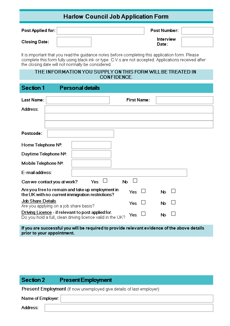 council job application form plantilla imagen principal