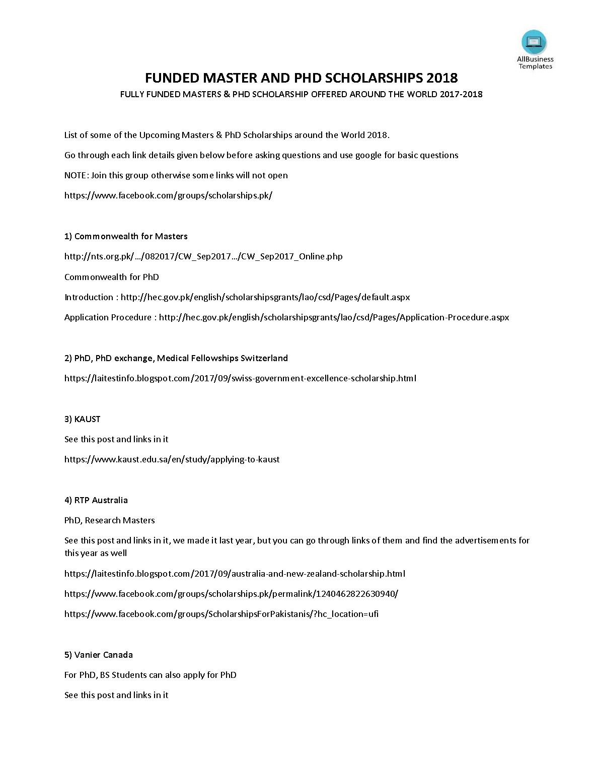 fully funded scholarships application letter Hauptschablonenbild