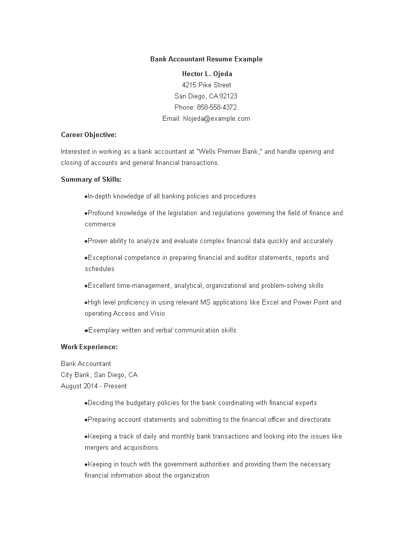 bank accounting resume modèles