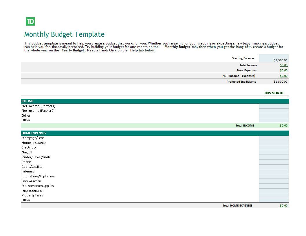 project monthly budget template