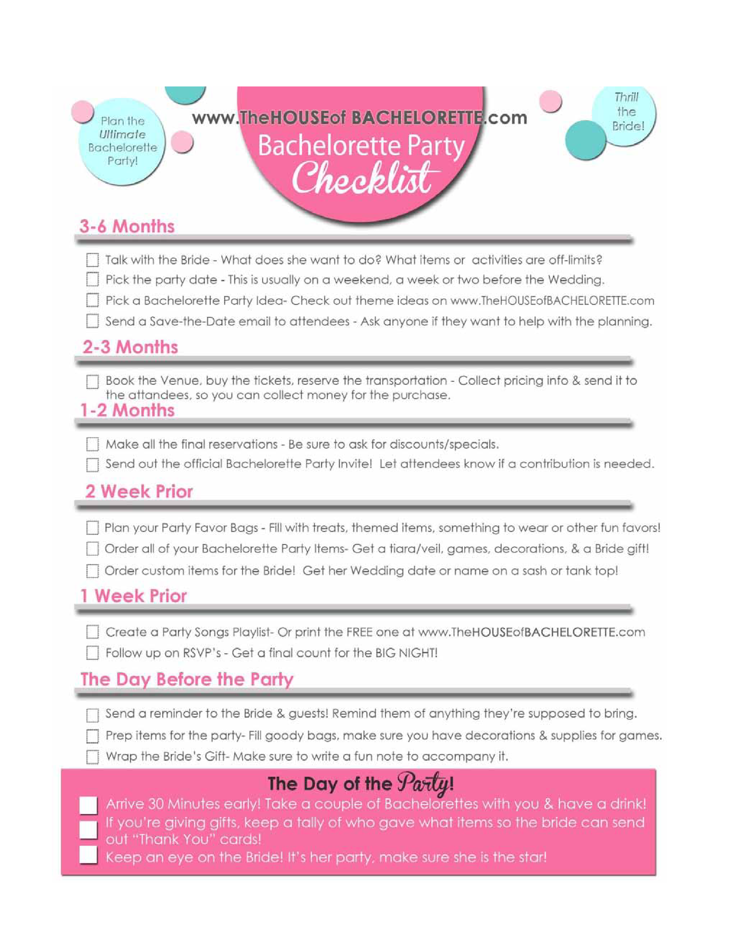 bachelorette party checklist template