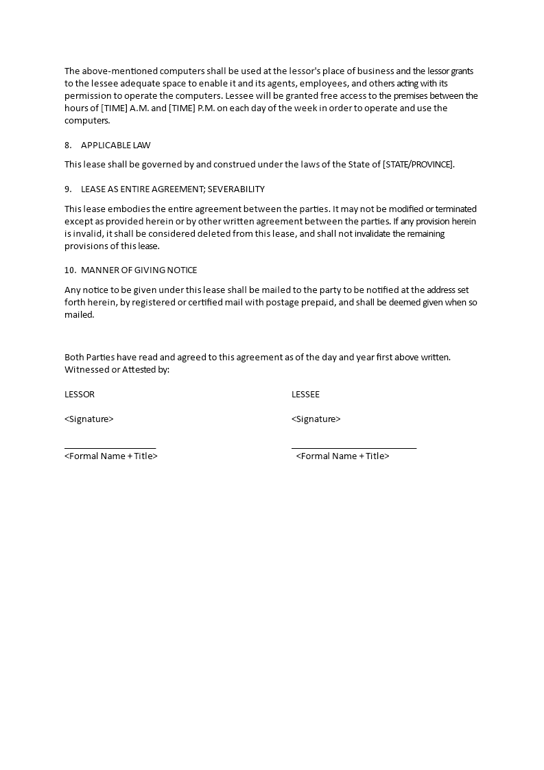 Hardware Lease Agreement Templates at