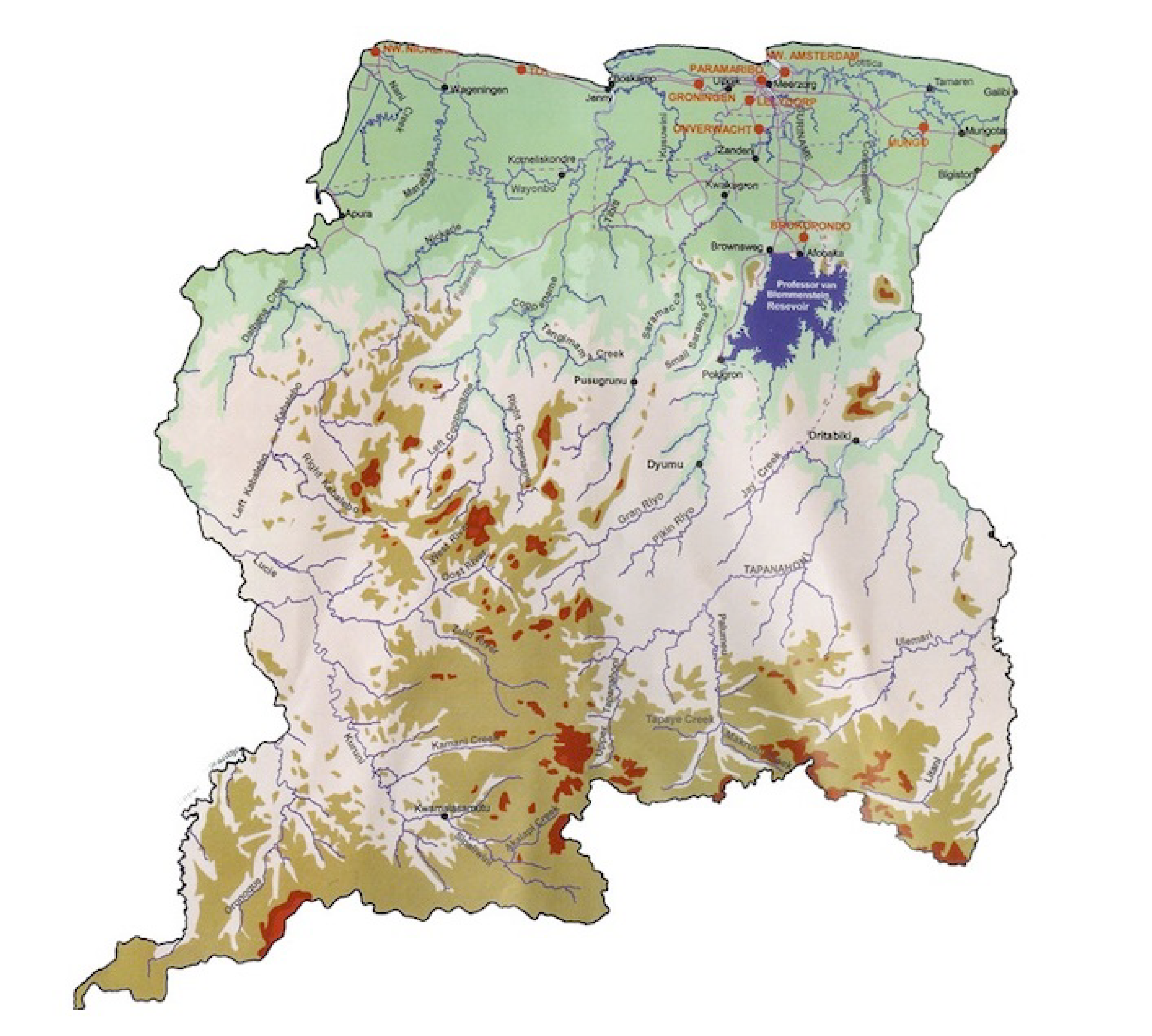 suriname printable map voorbeeld afbeelding 