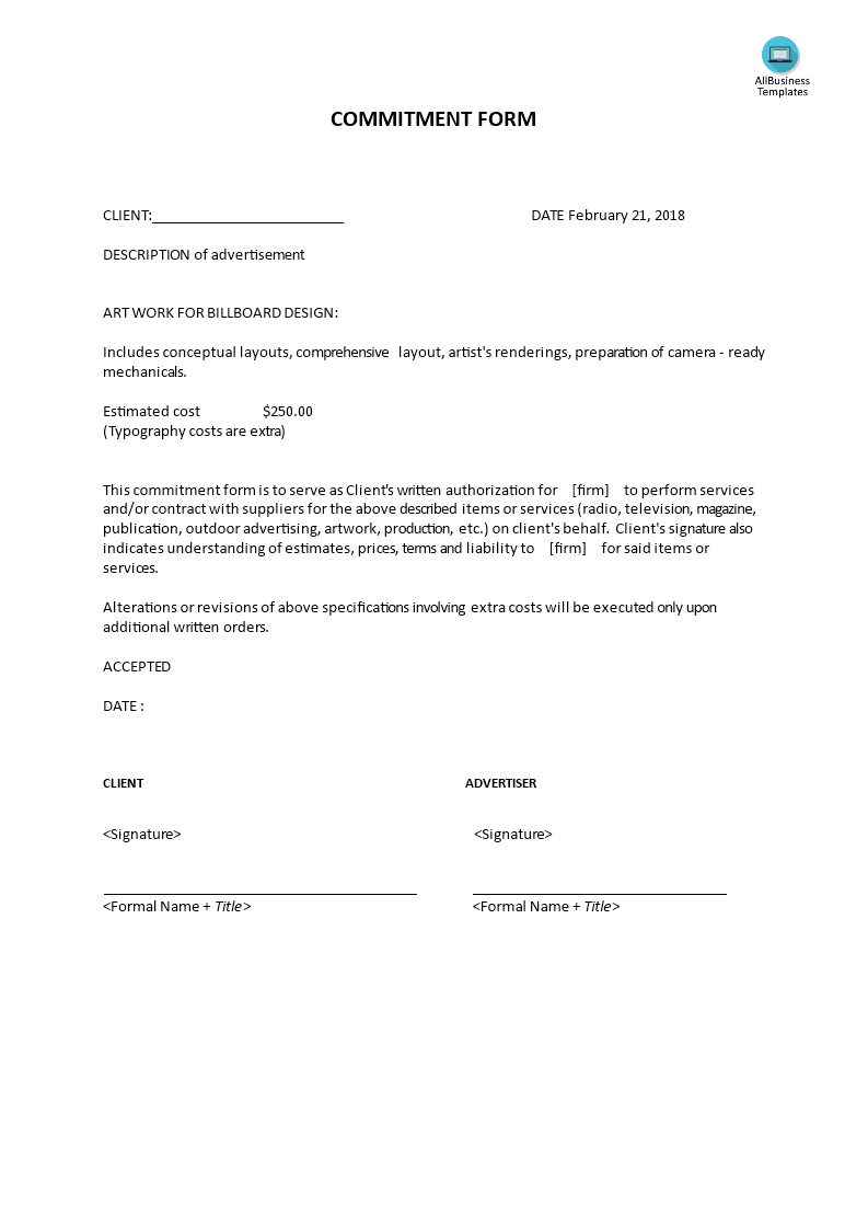 commitment form advertising template