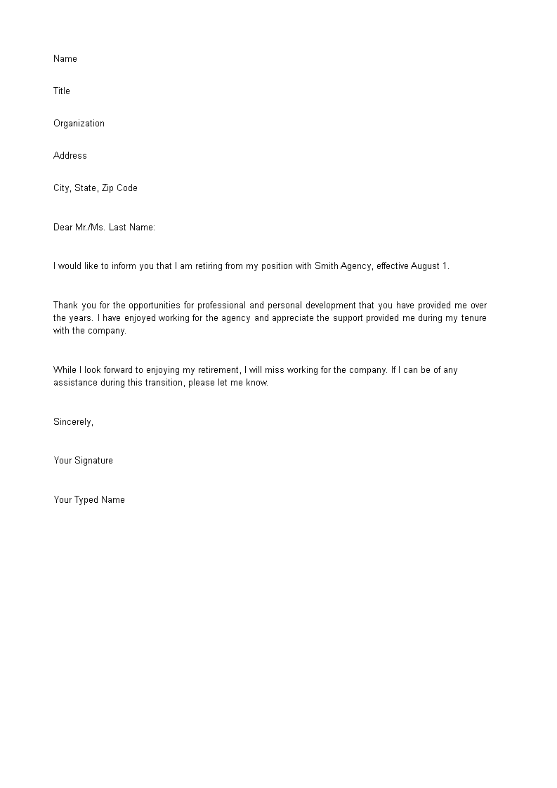 Faculty Retirement Resignation Letter  Templates at