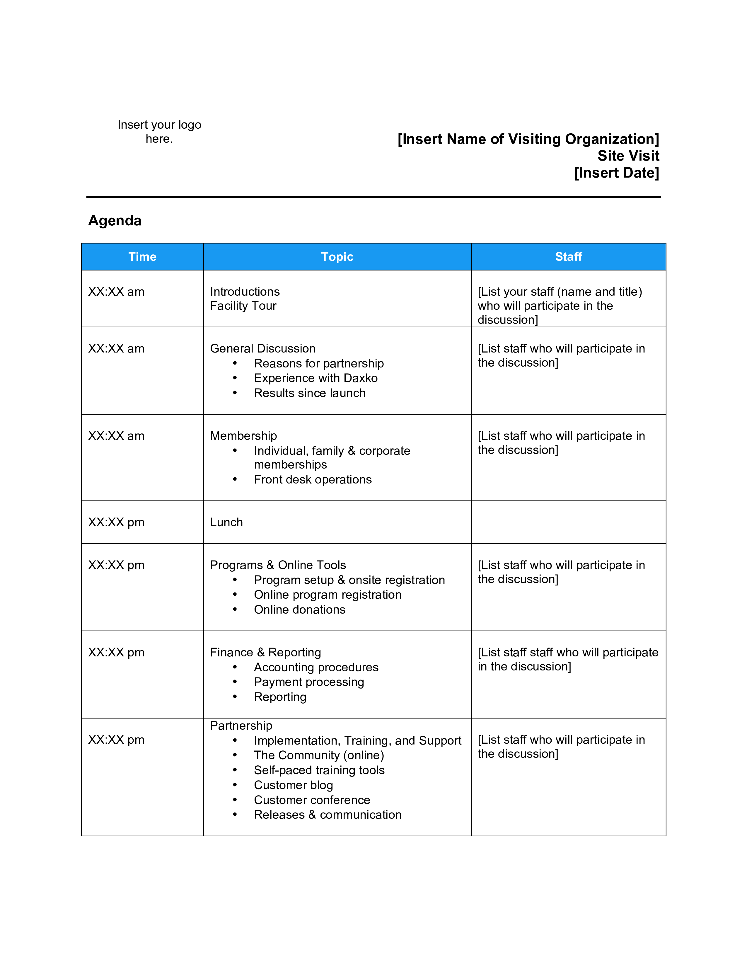 corporate visit agenda voorbeeld afbeelding 