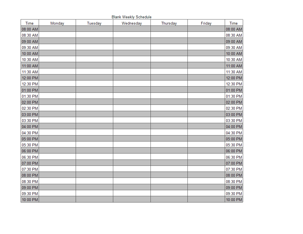 excel blank weekly schedule template