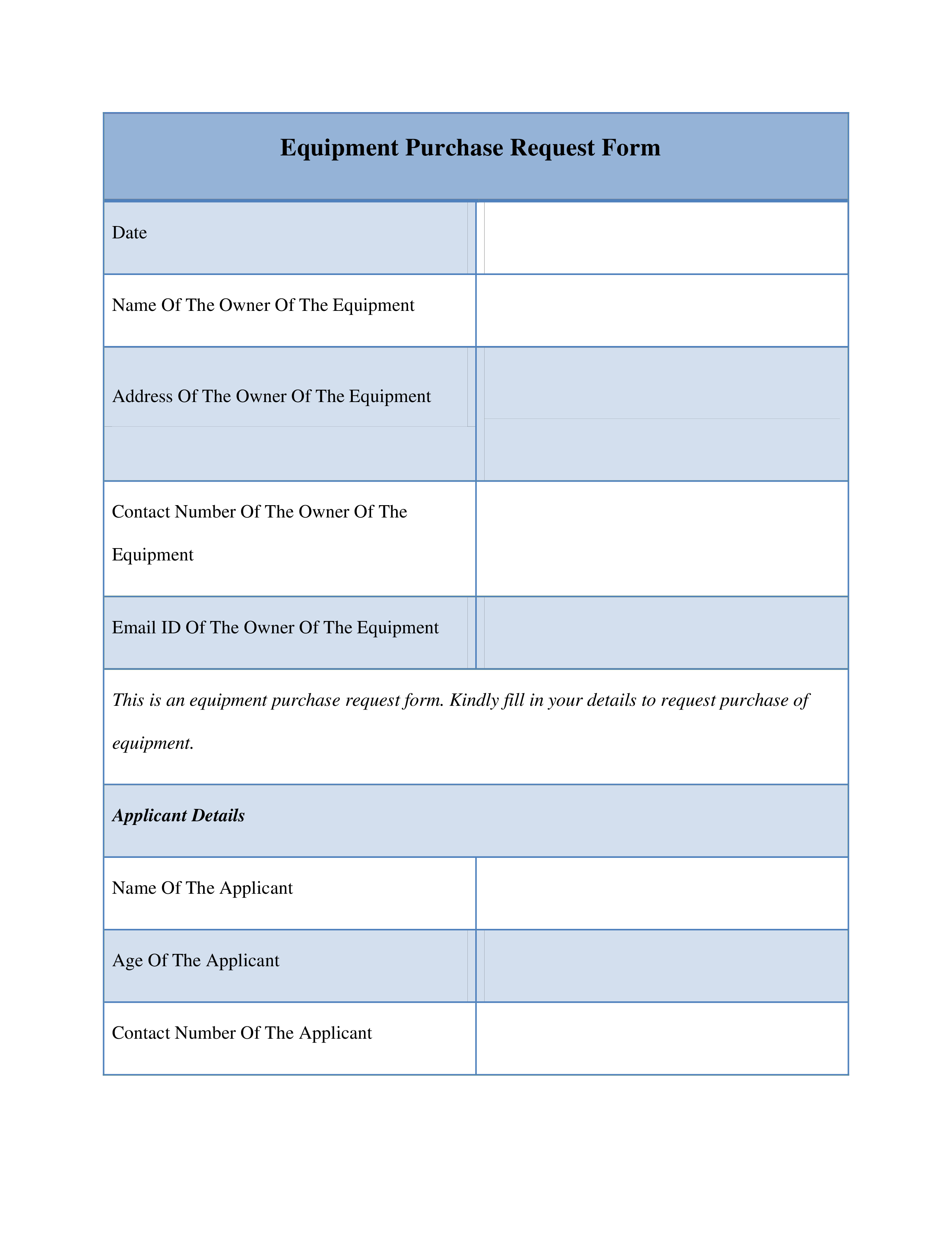 Sample Equipment Purchase Request Form 模板