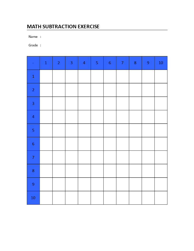 Math Subtraction Worksheet 模板