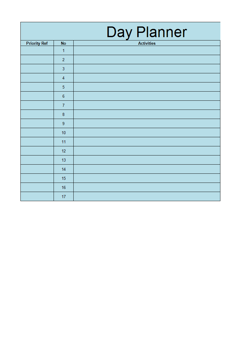 day planner excel spreadsheet modèles