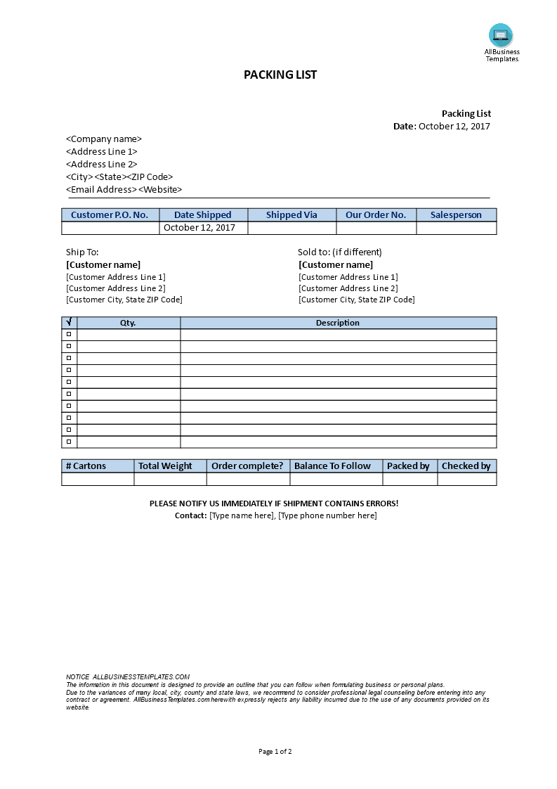 Kostenloses Packing checklist With Blank Packing List Template