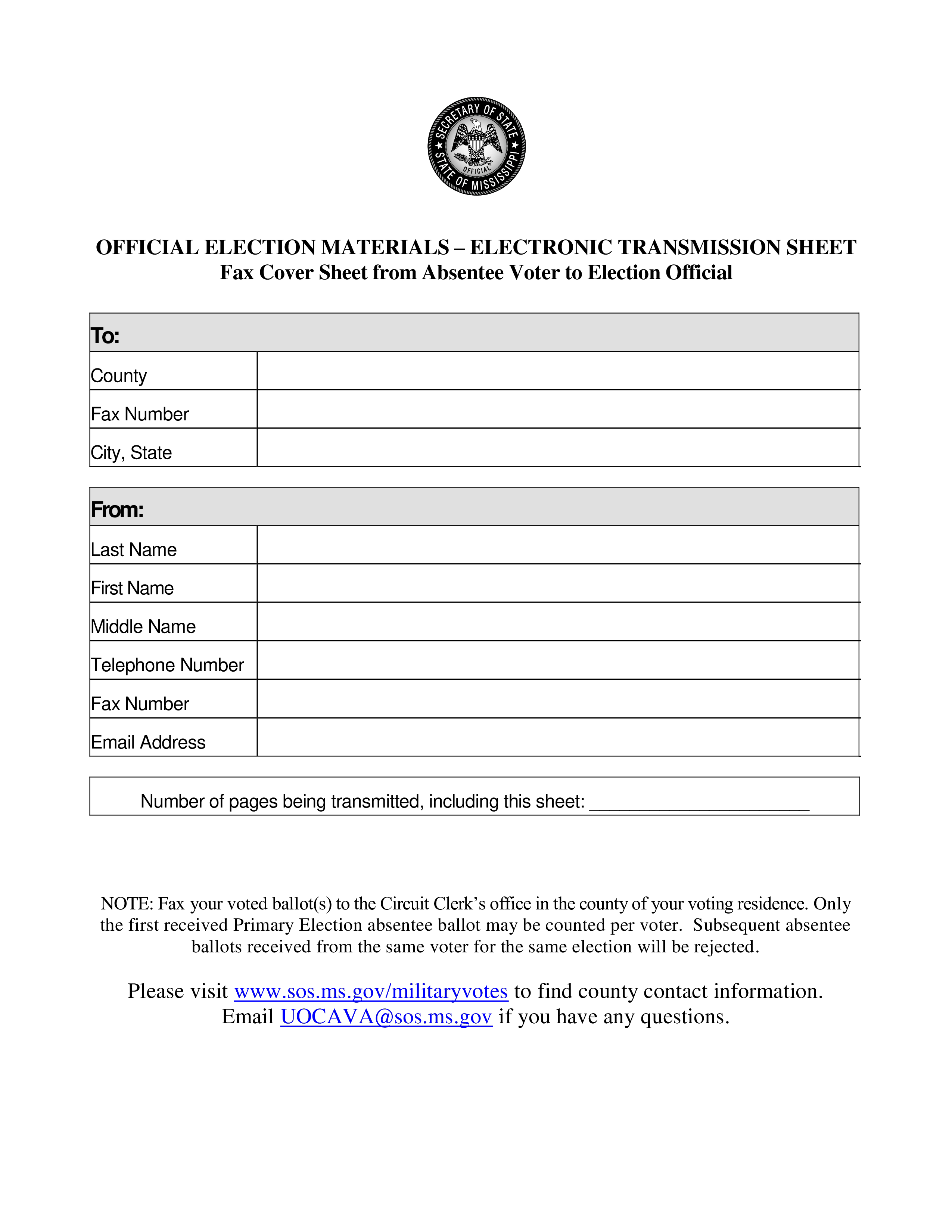 Election Materials Fax Cover Sheet 模板