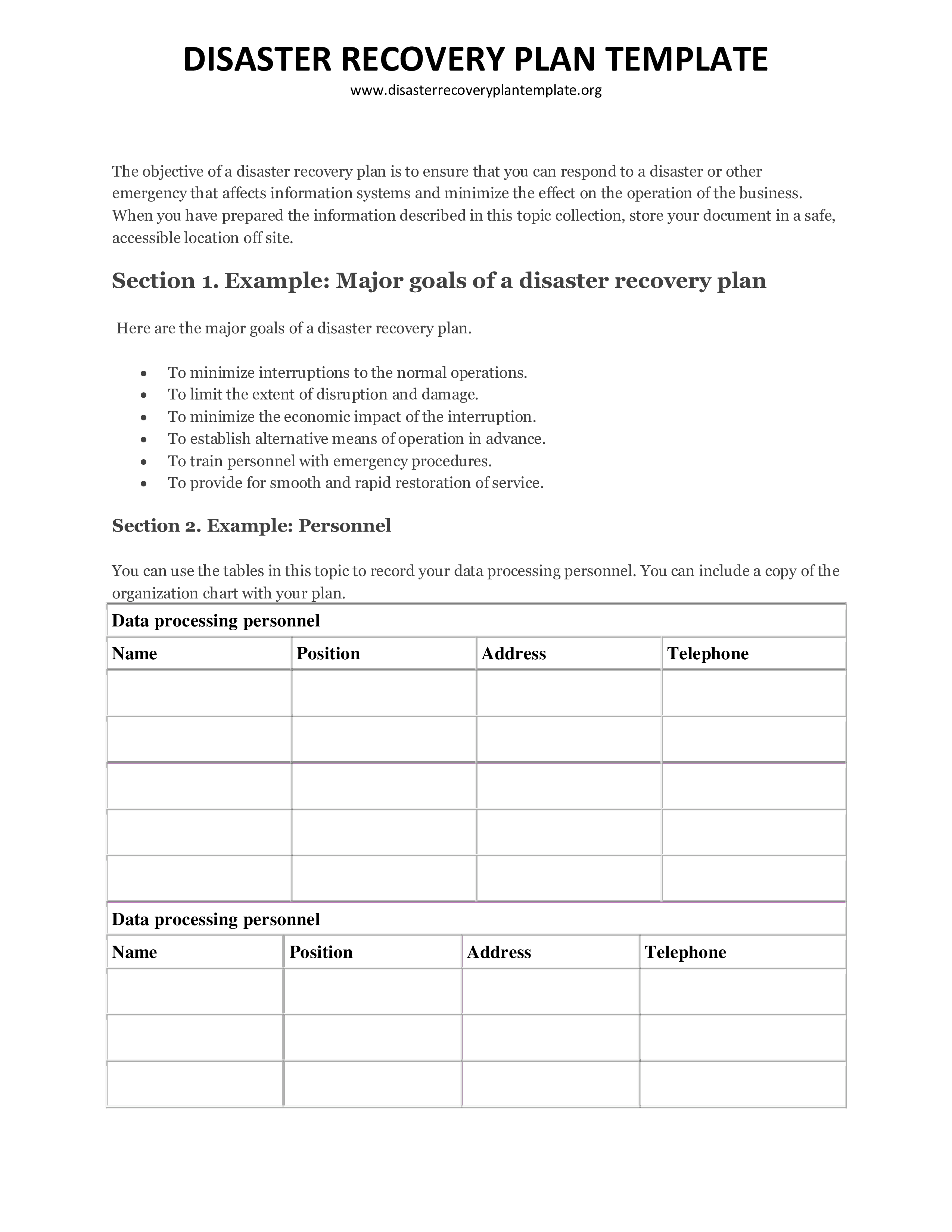 disaster recovery plan template Hauptschablonenbild