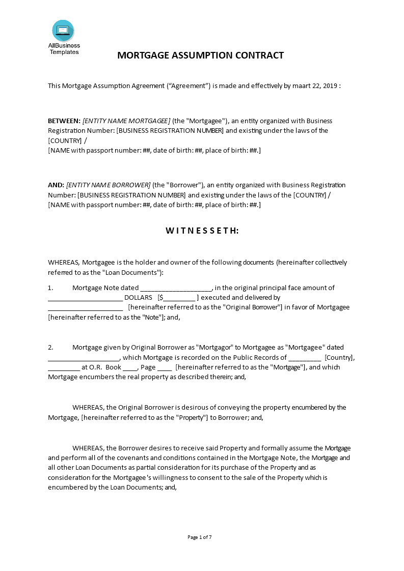 Mortgage Assumption Agreement - Premium Schablone Within Mortgage Note Template