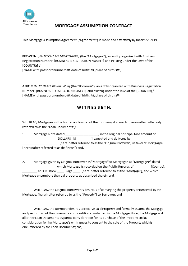 mortgage assumption agreement modèles