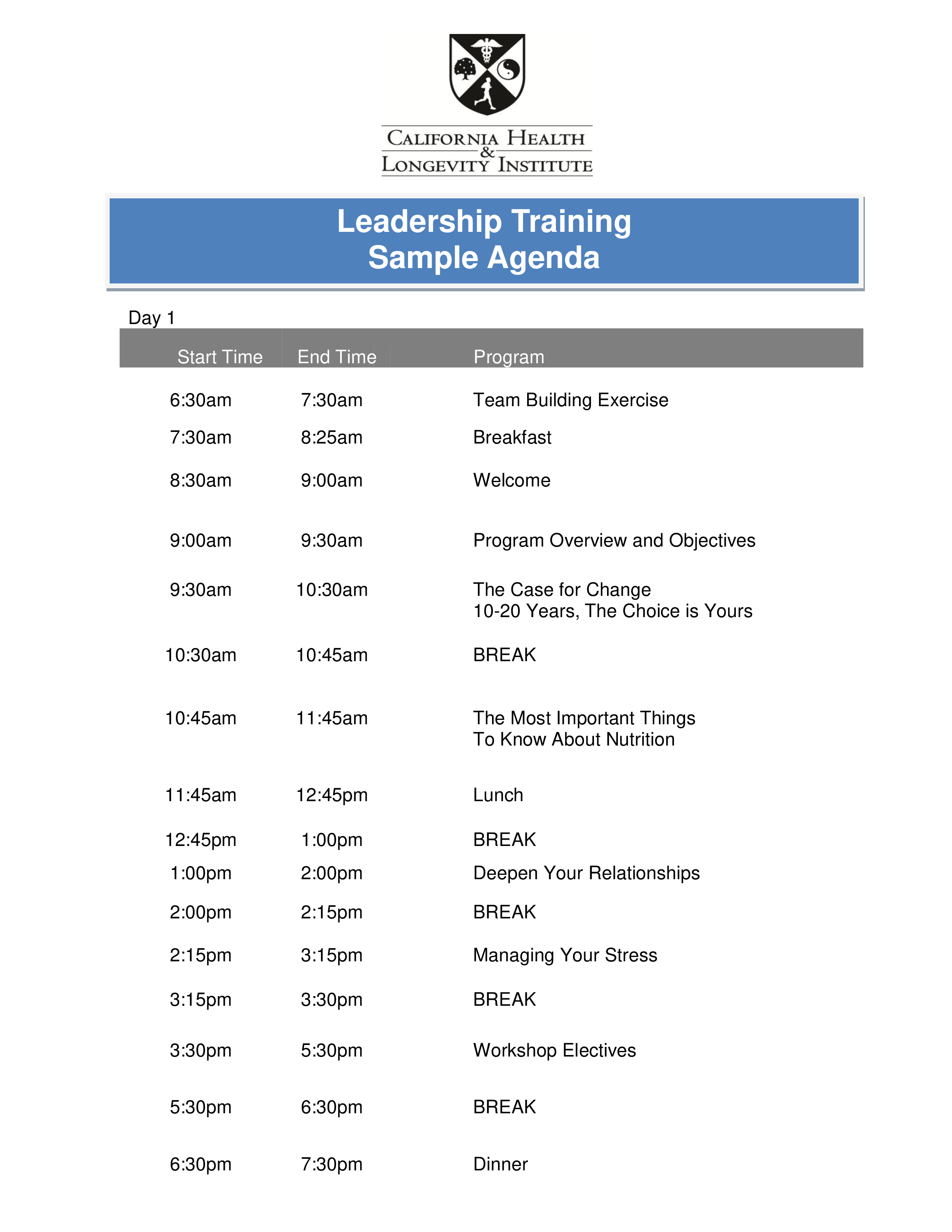 leadership training agenda modèles