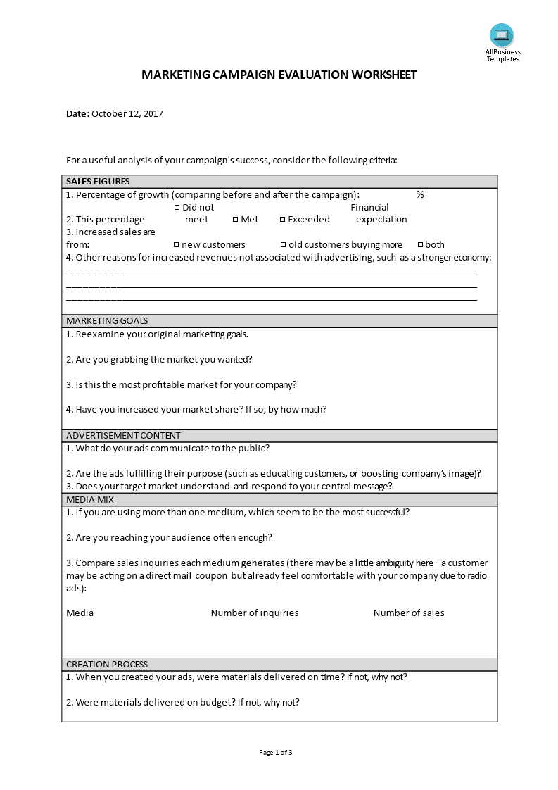 marketing campaign evaluation template