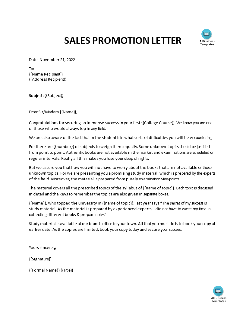 sales promotion letter plantilla imagen principal