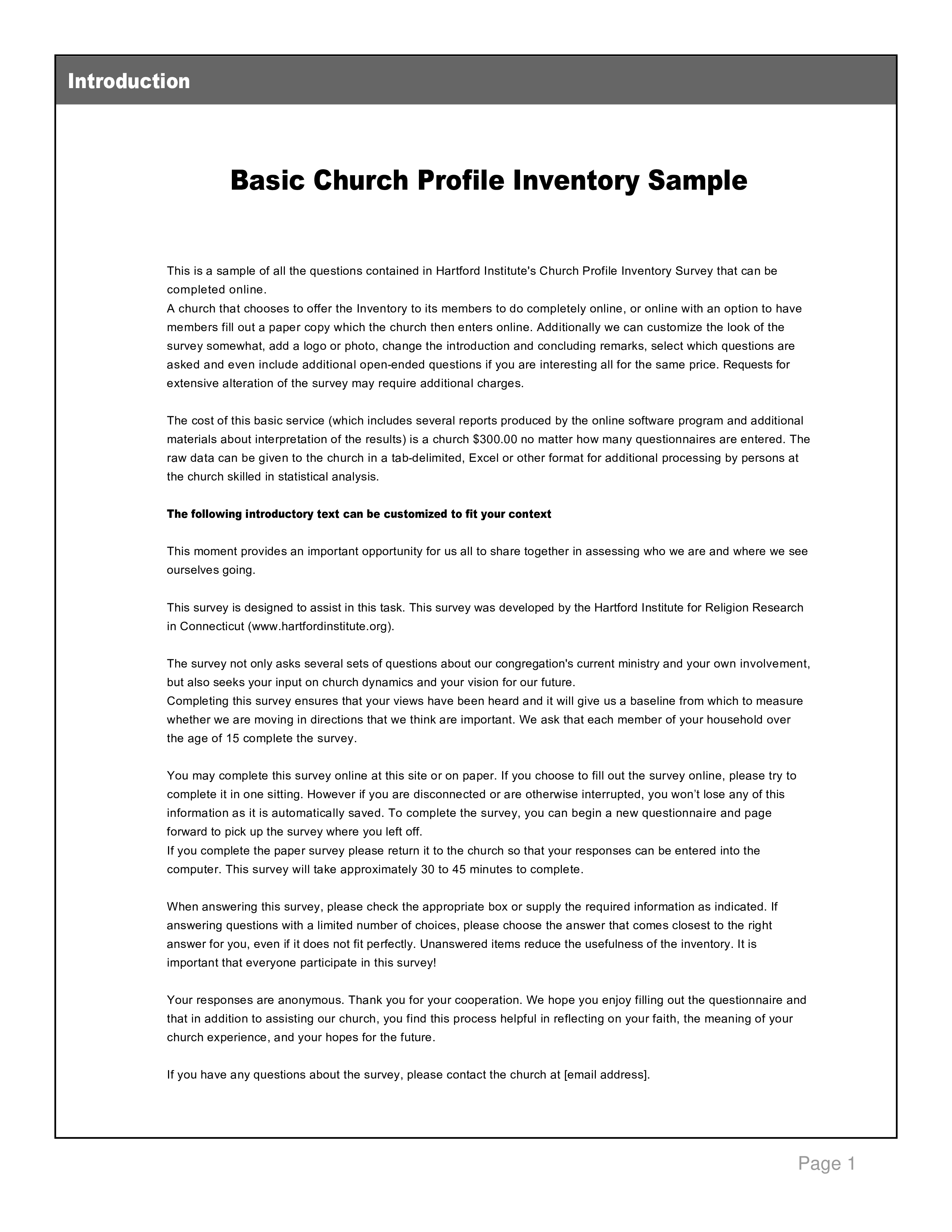 church profile template