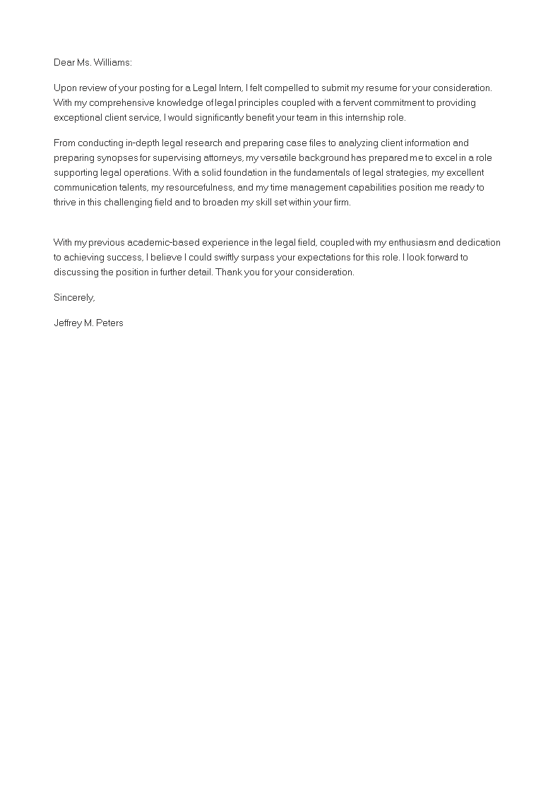 short cover letter for legal internship template