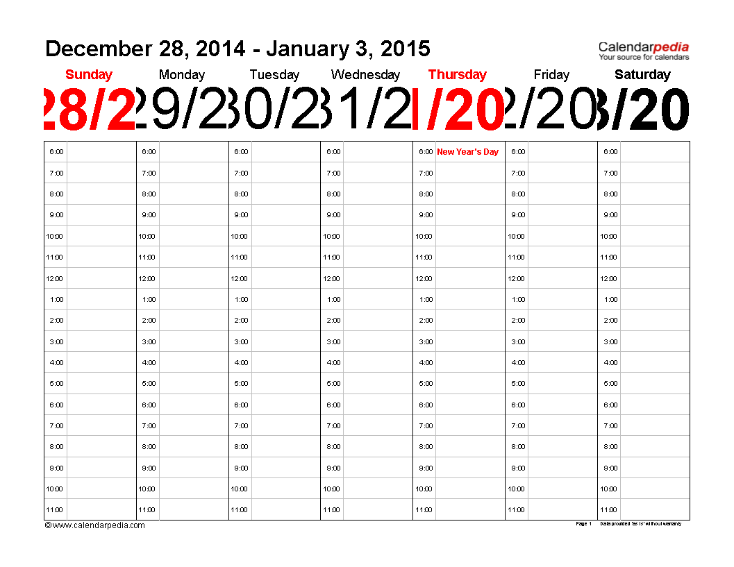 weekly calendar excel modèles