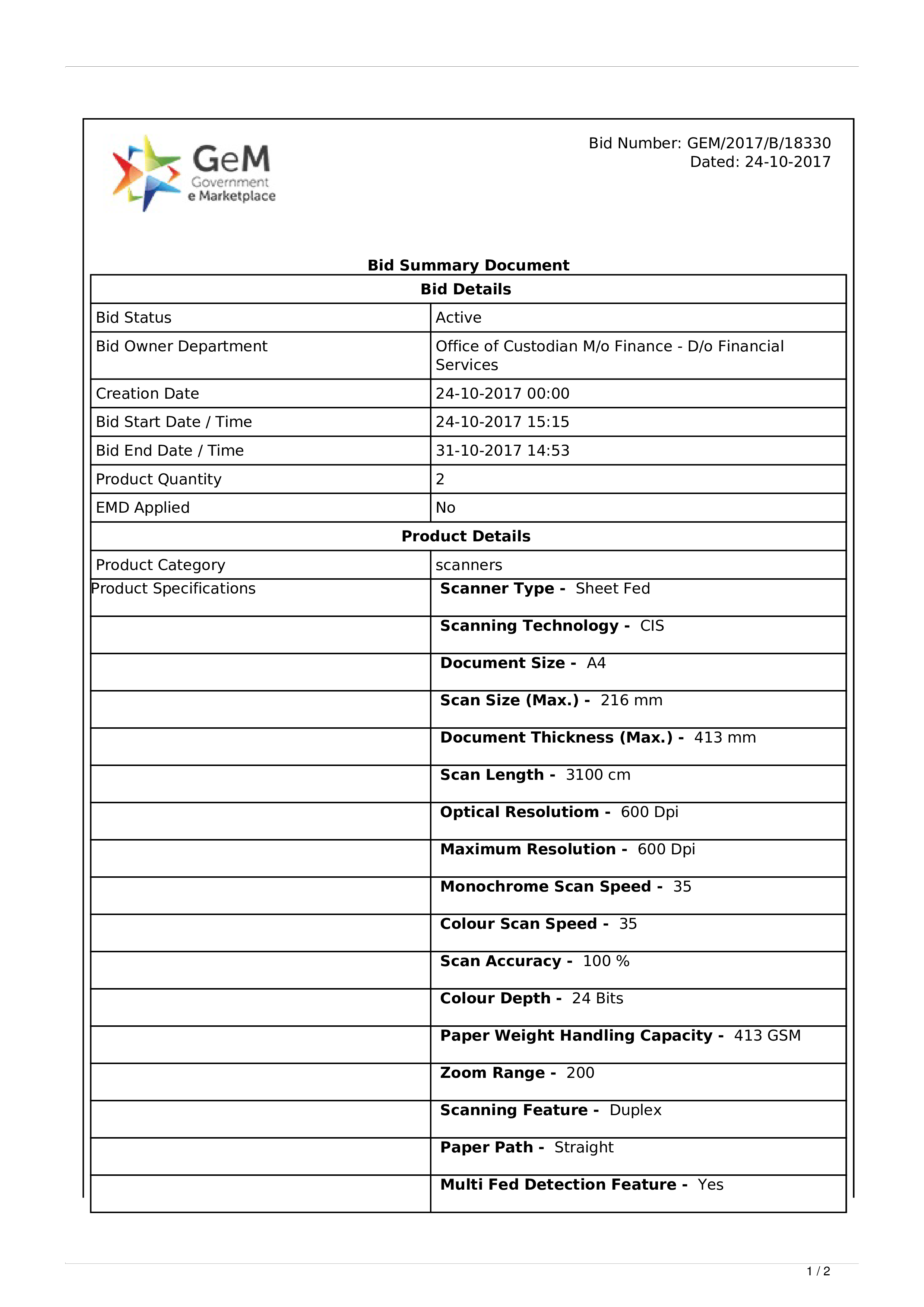 government bid summary Hauptschablonenbild