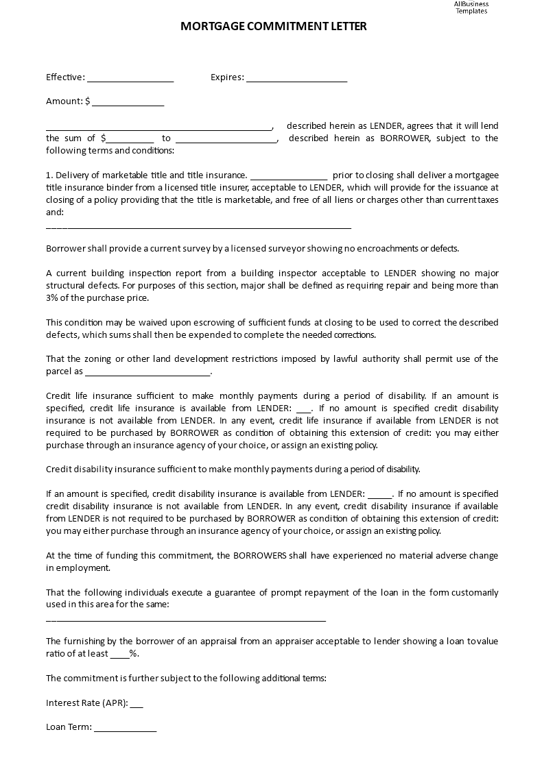 Mortgage Commitment Letter - Premium Schablone Within Letter Of Commitment Template