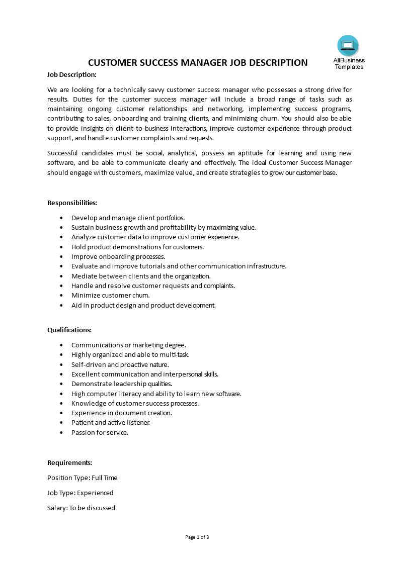 customer success manager job description plantilla imagen principal