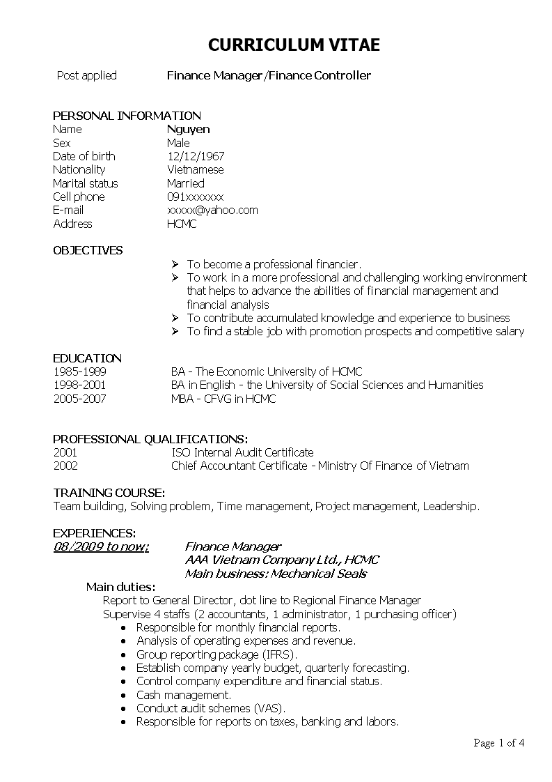 Sales Account Manager Curriculum Vitae example main image