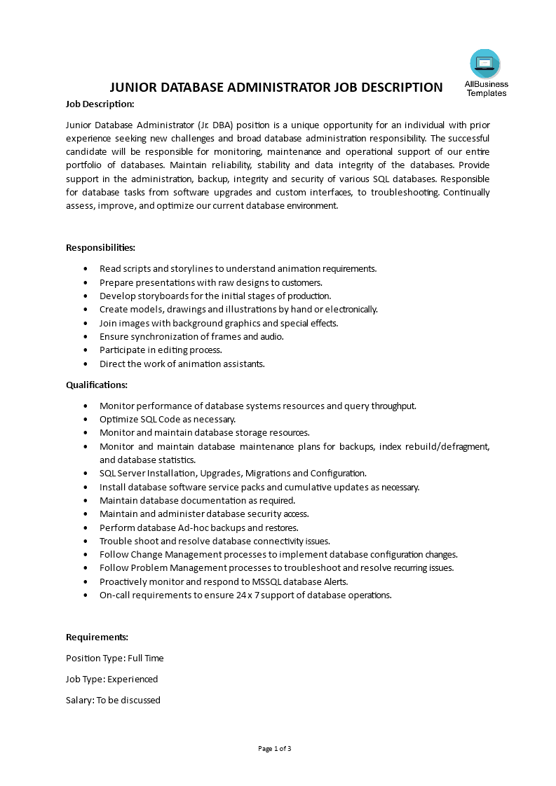 Database administrator job description. pdf