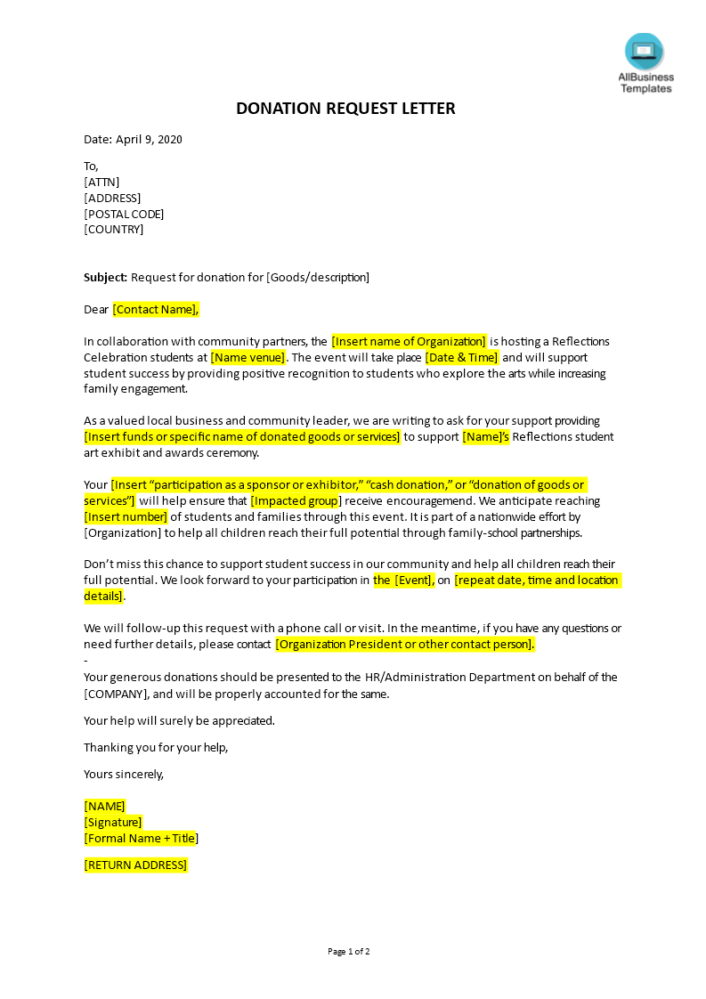 Donation Request Letter - Premium Schablone Donation Request Letter - Premium Schablone
