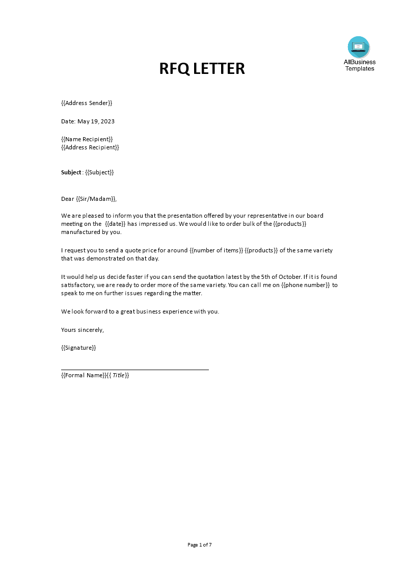 request for quote letter voorbeeld afbeelding 