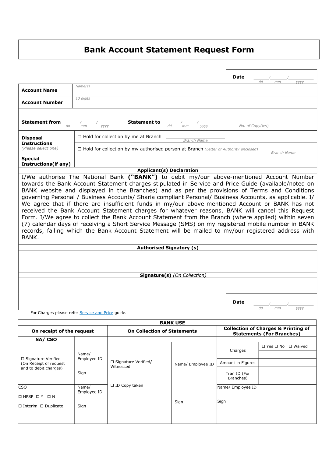 bank statement request sample letter template