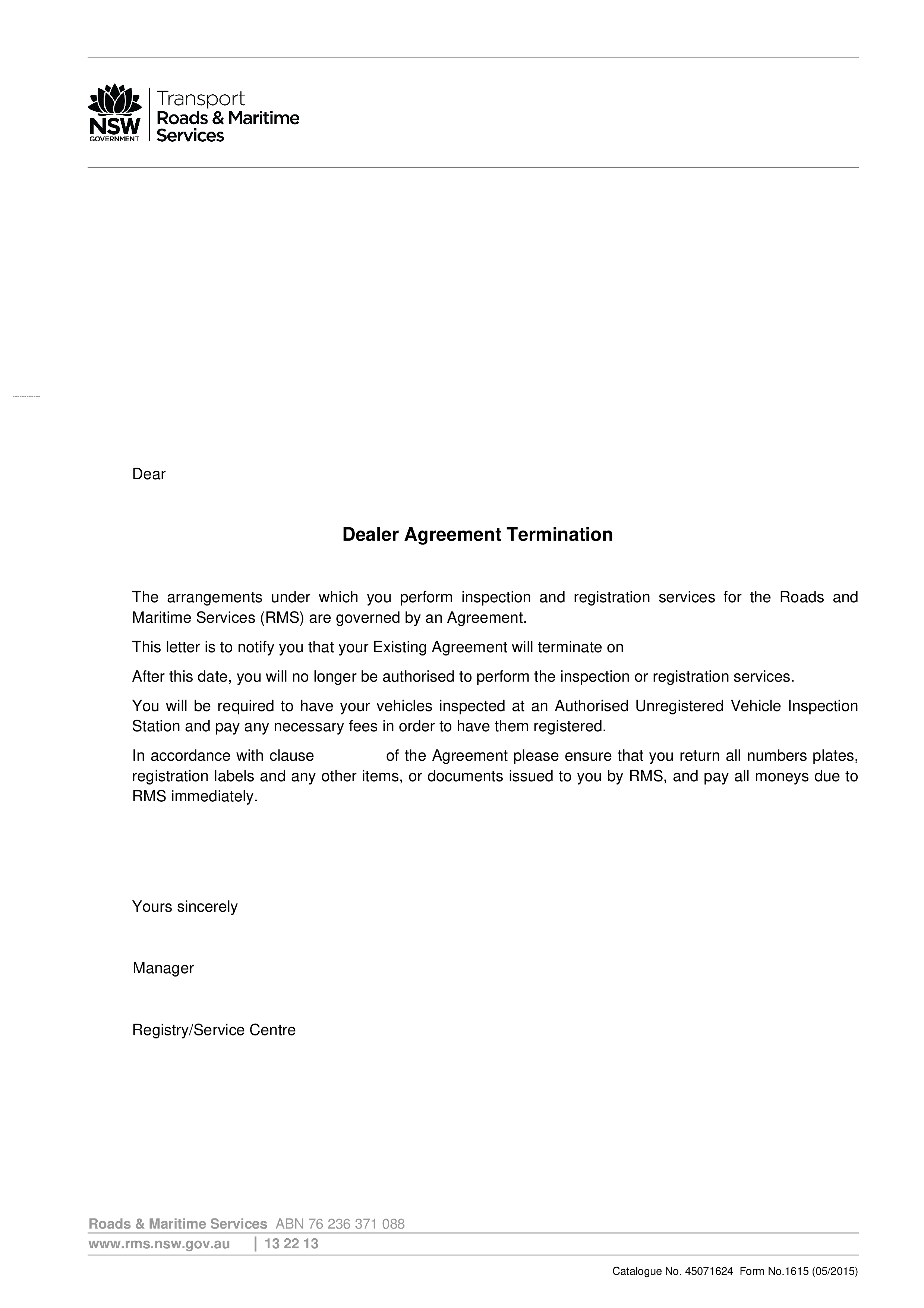 Agreement Termination Letter 模板