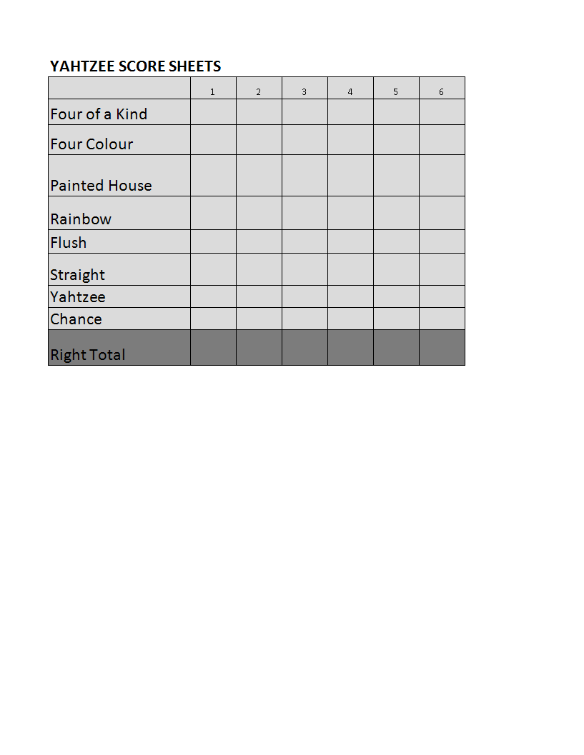 yahtzee score sheets game voorbeeld afbeelding 