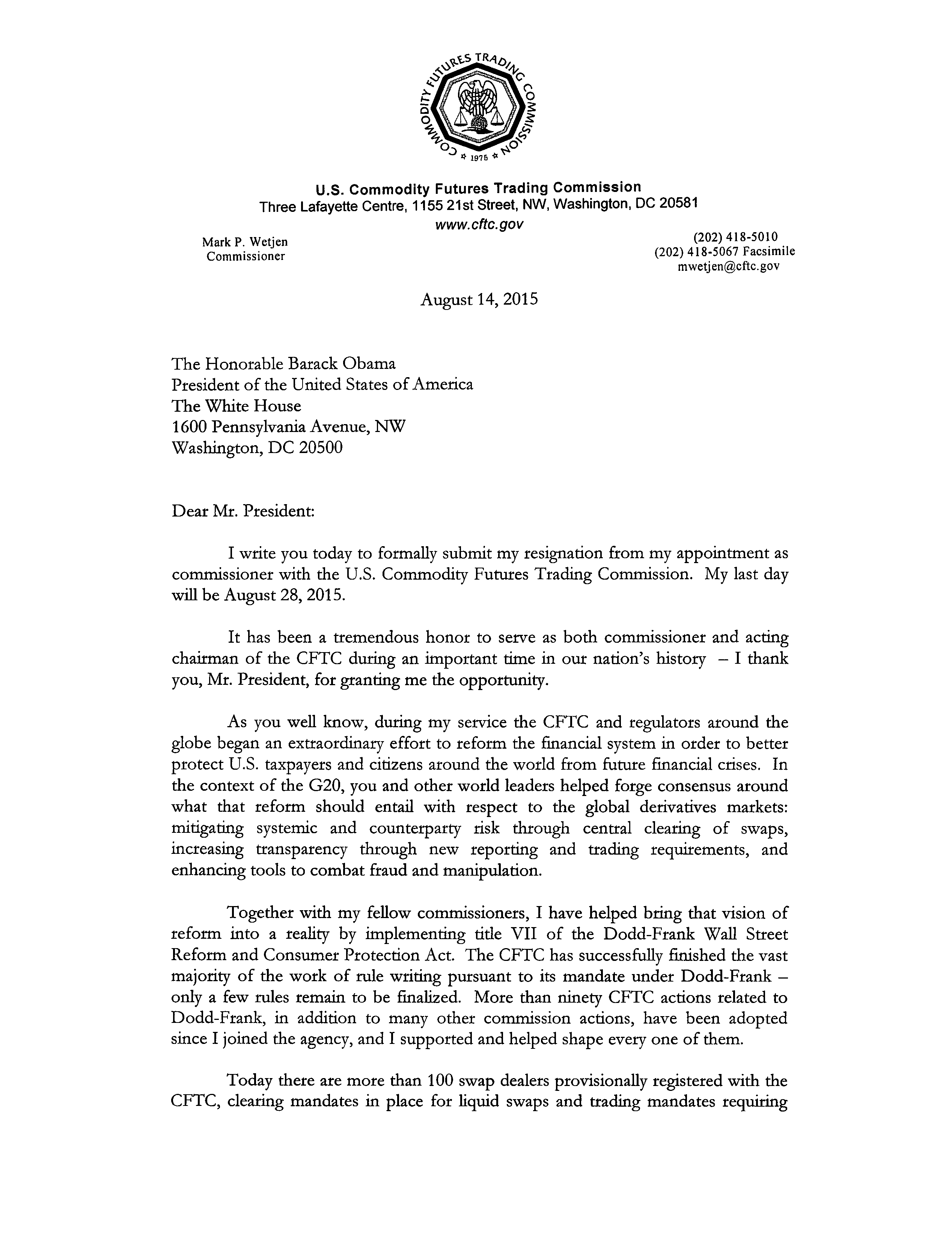 commissioner resignation letter example template