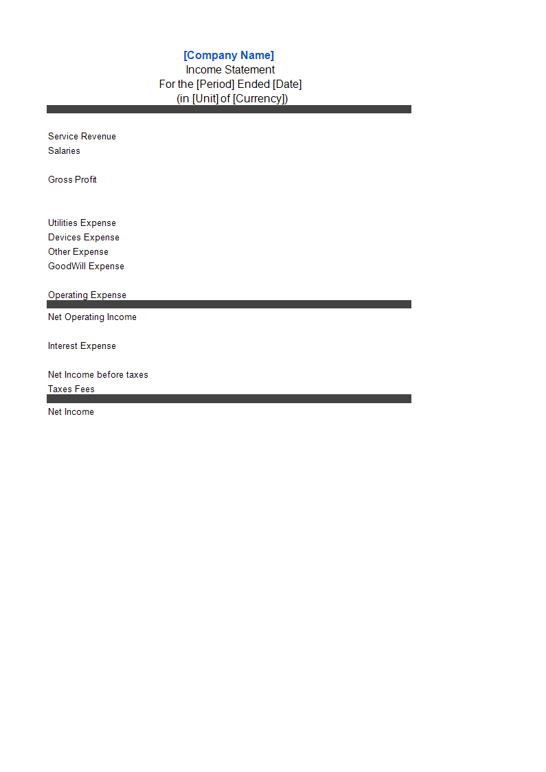 Income Statement Template example 模板