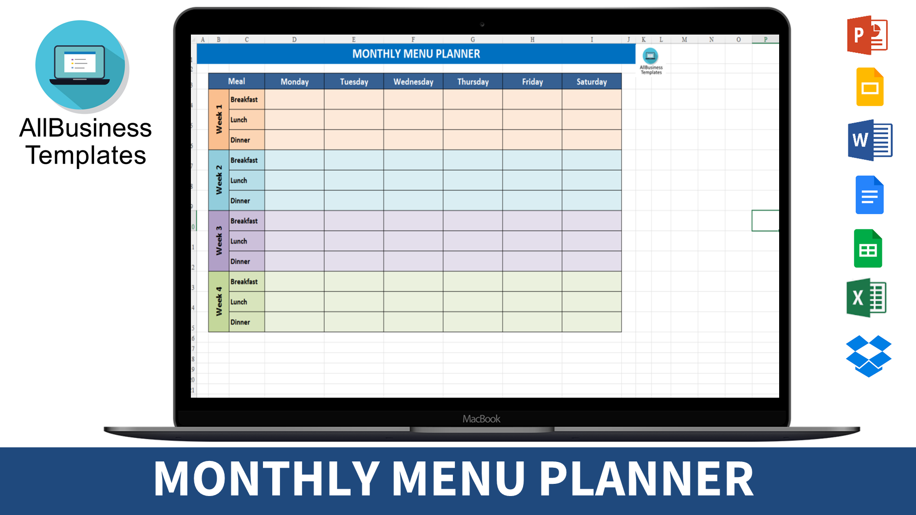 monthly menu planner modèles
