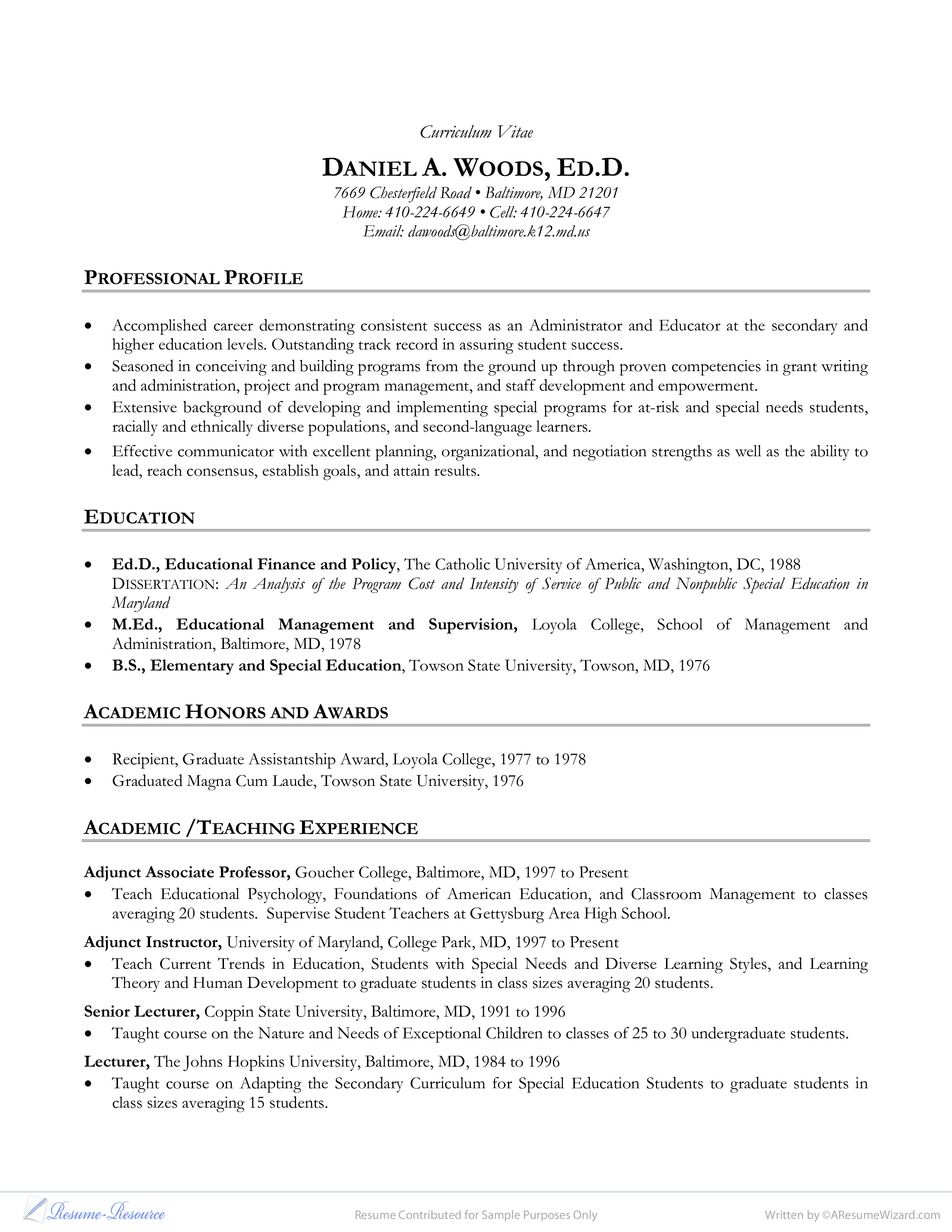 academic teacher cv template