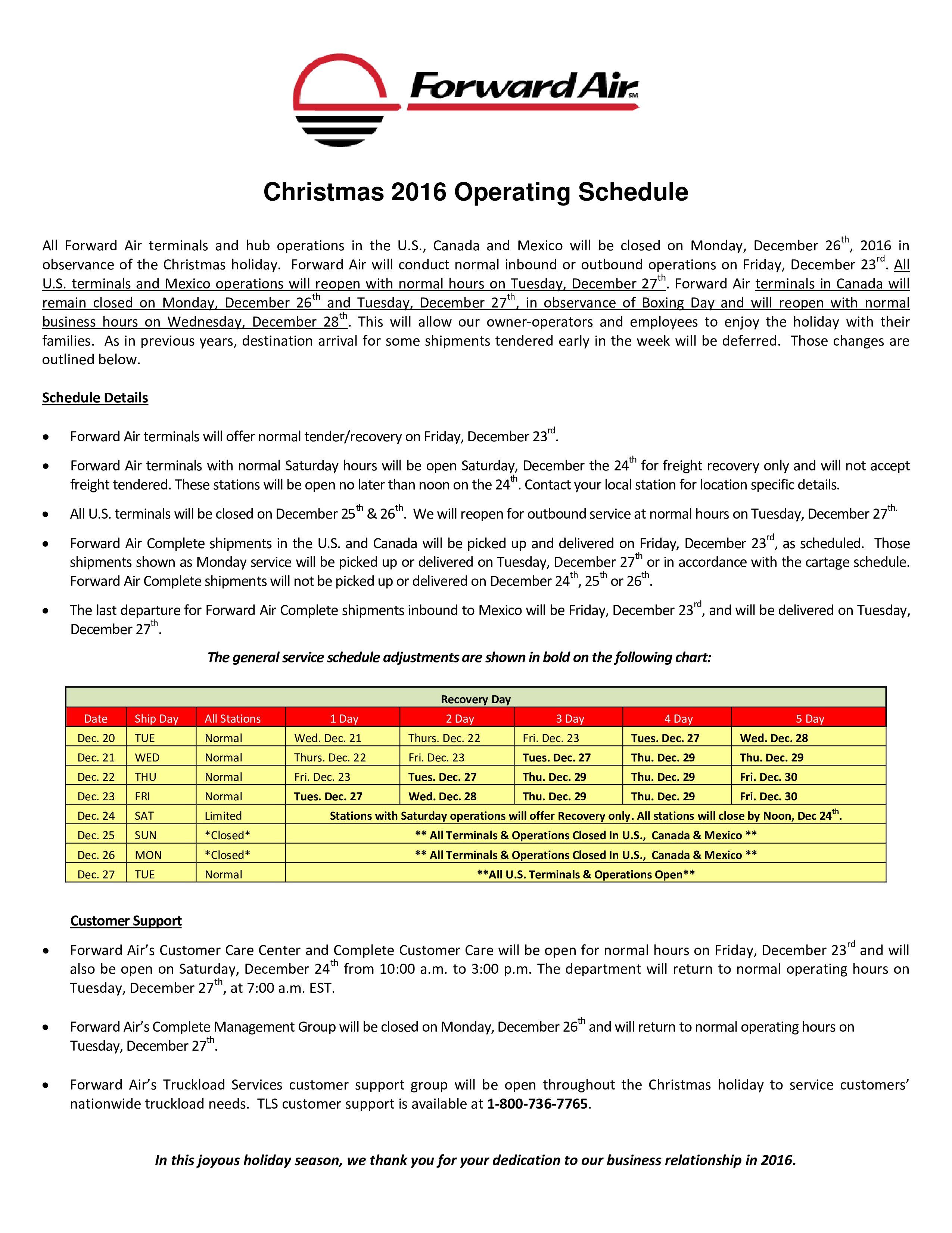 Christmas Operating Schedule 模板