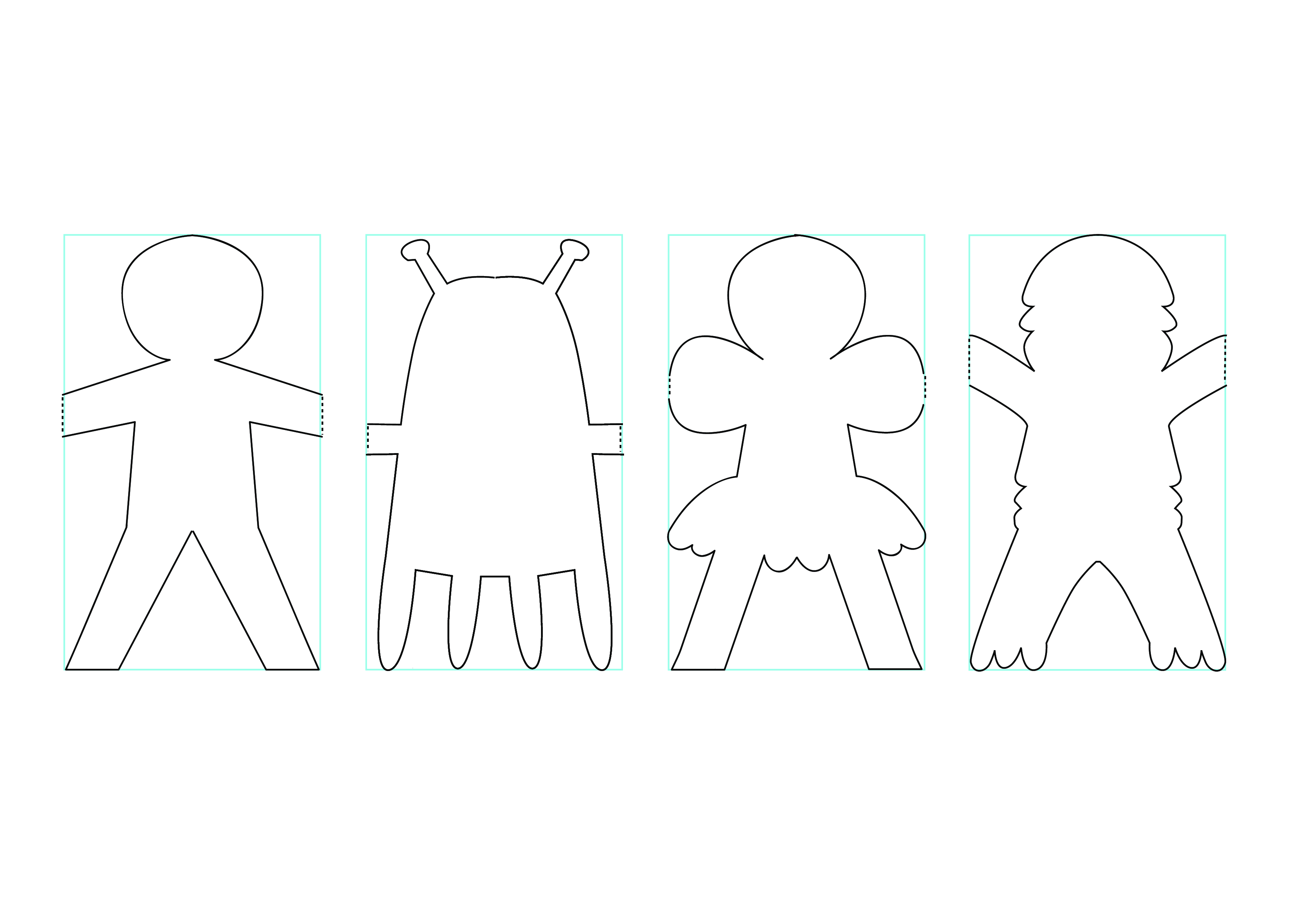 paper doll chain cutting template Hauptschablonenbild