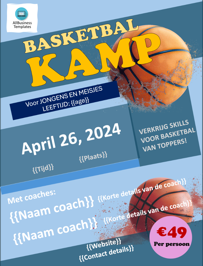 basketbal kamp brochure plantilla imagen principal