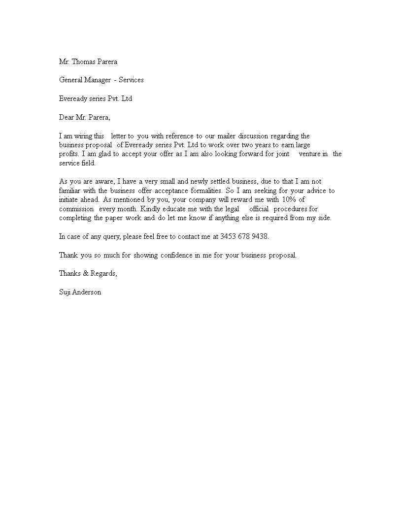 business acceptance letter template