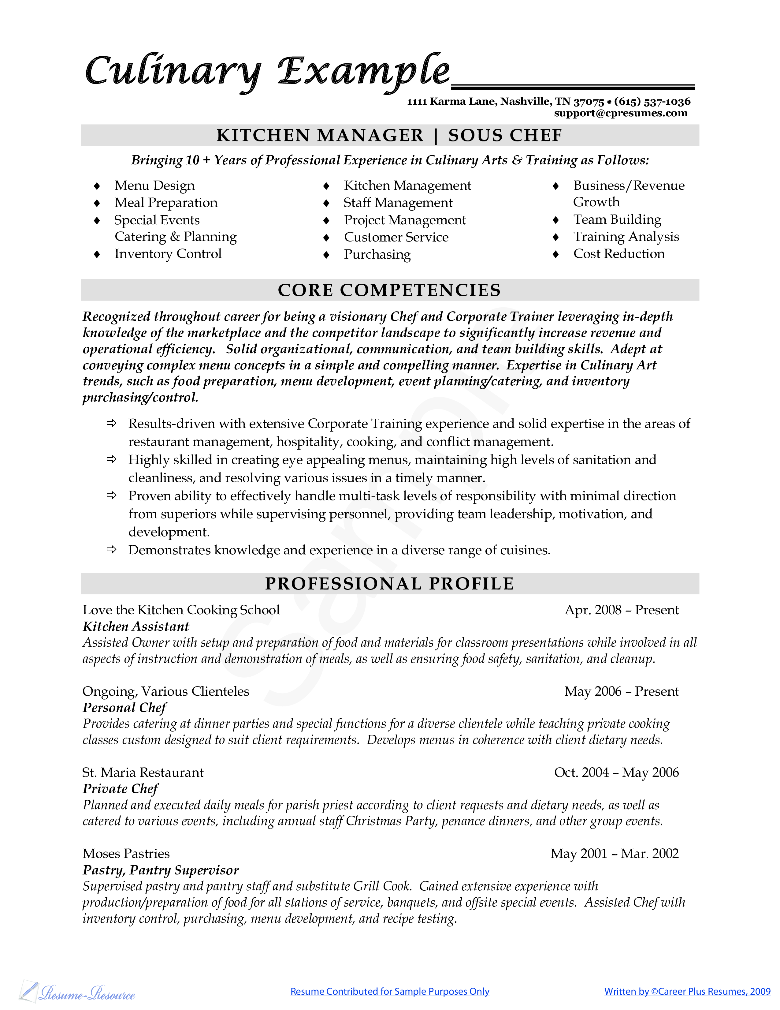 sous chef resume sample plantilla imagen principal