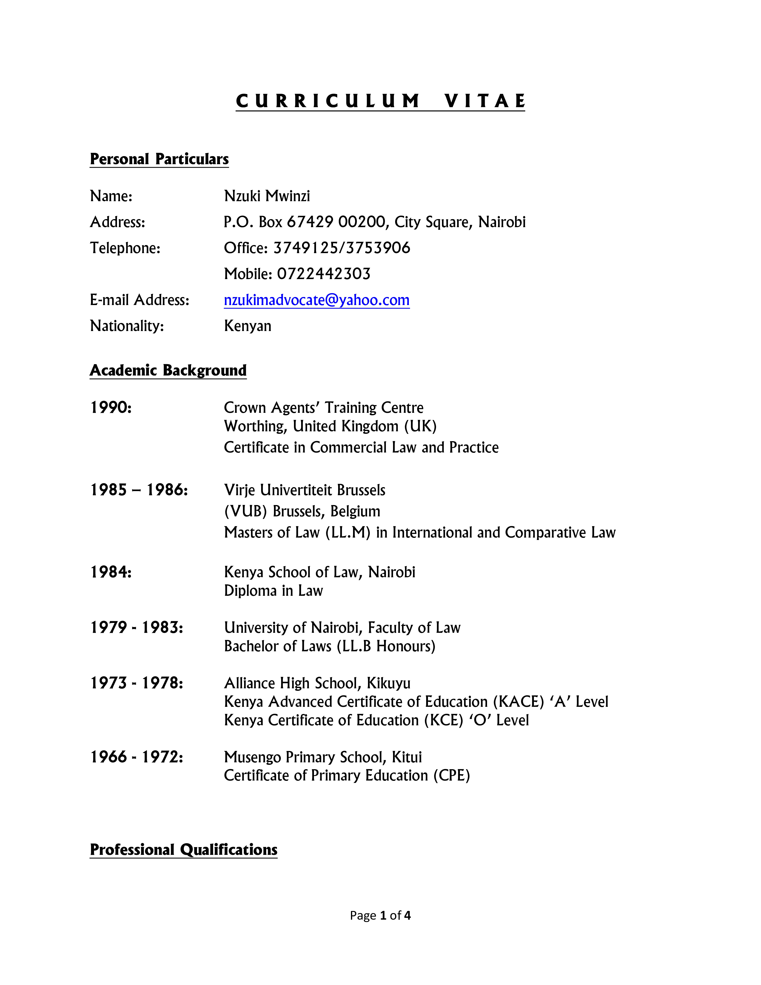 Legal Officer Curriculum Vitae 模板