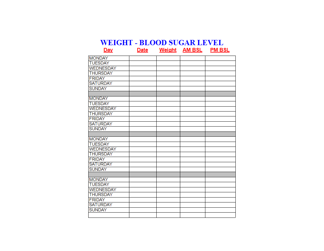 Body Weight Blood Suger tracker in Excel main image