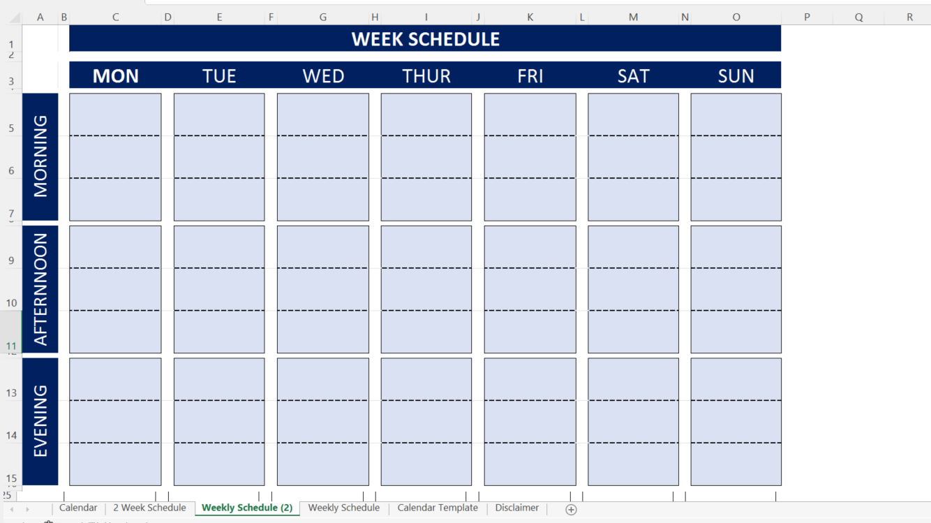 Weekly Schedule Excel | Templates at allbusinesstemplates.com
