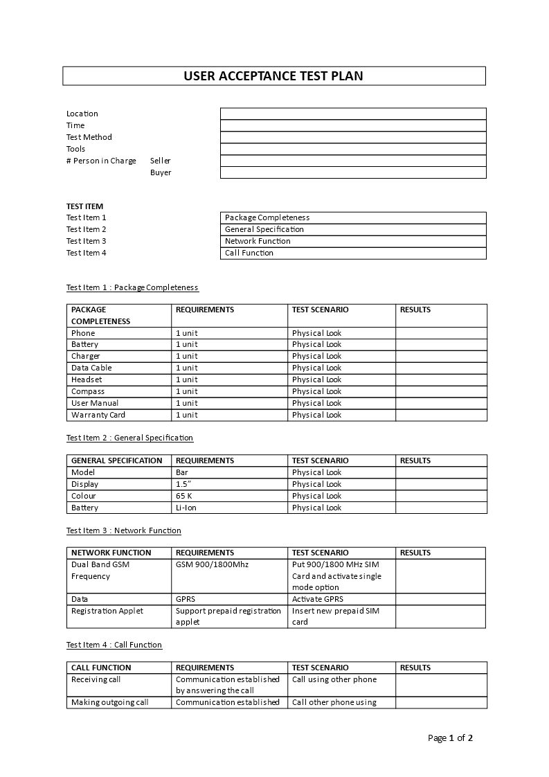 acceptance test plan template modèles