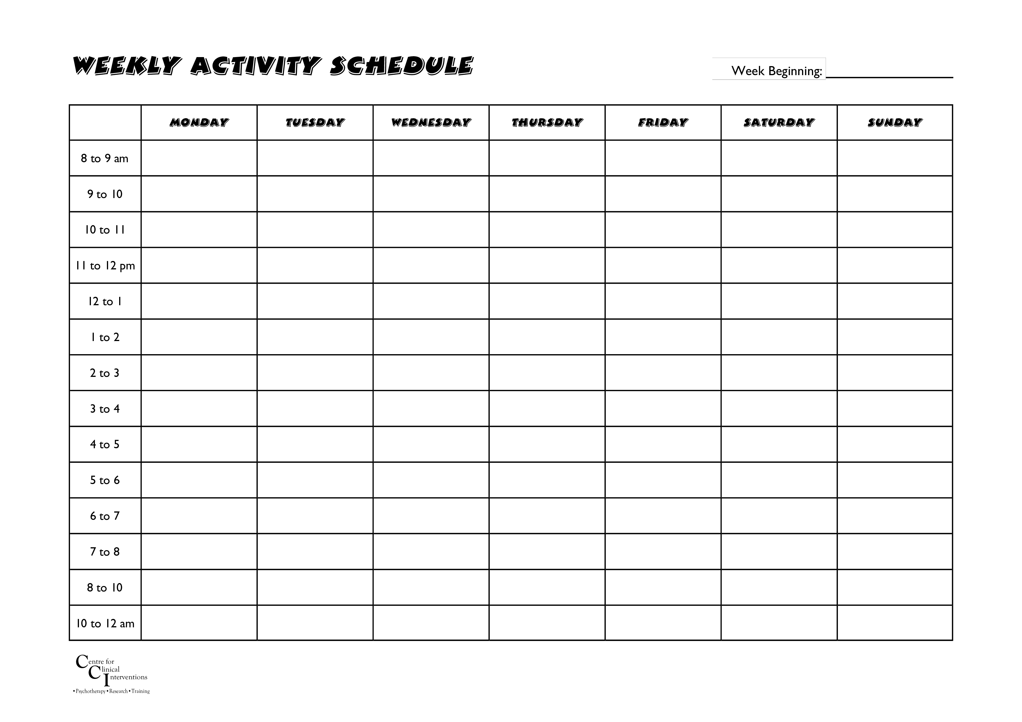 weekly activities schedule voorbeeld afbeelding 