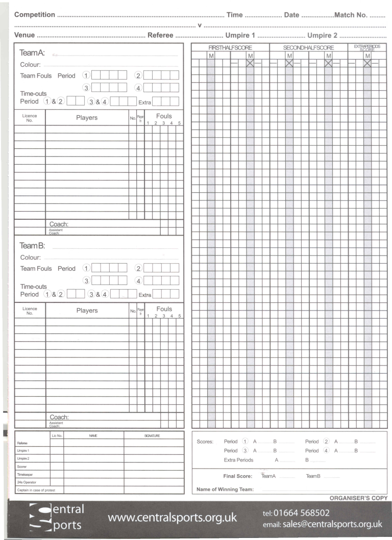 blank basketball score sheet Hauptschablonenbild